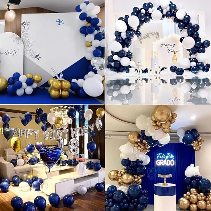 300 Pack Navy Blue Gold and White Balloons 5 Inch Metallic Latex Bulk Small Balloon Arch Garland Kit for Birthday Wedding Bridal Baby Shower Supplies Graduation Party Decorations