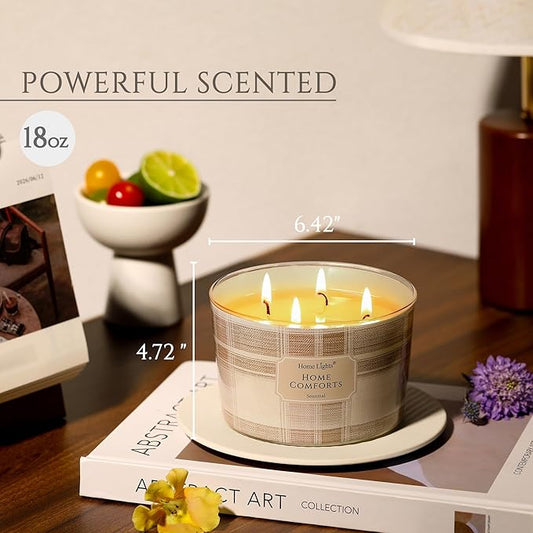 HomeLights Home Comforts Scented Candles | 18oz Soy Candles Rustic Modern 4-Wick Large Candle Jars | Ideal Candle Gifts for Events, Home Decor Stress, Relief & Relaxation