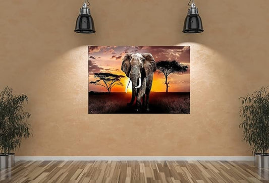 XXMWallArt FC3069 Canvas Wall Art Elephant Picture African Wild Animals Artwork Painting Print for Living Room Bedroom Kitchen Home and Office Wall Decor