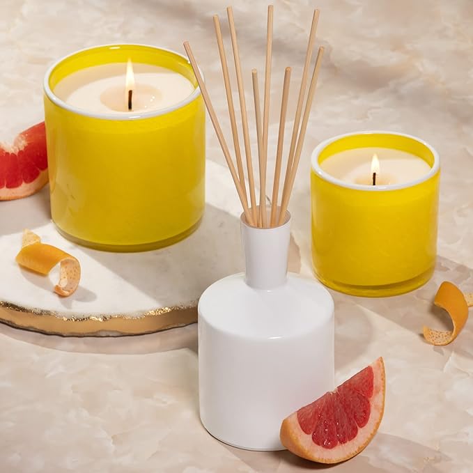 LAFCO New York Classic Reed Diffuser, White Grapefruit - 6 oz - Up to 3 Months Fragrance Life - Reusable Glass Vessel - Natural Wood Reeds - Made in The USA