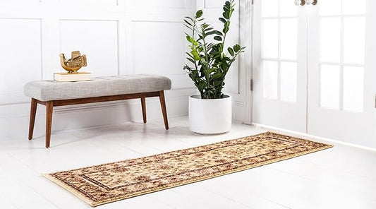 Rugs.com Aditi Collection Rug – 2' 7 x 12' Runner Cream Low Rug Perfect for Living Rooms, Large Dining Rooms, Open Floorplans