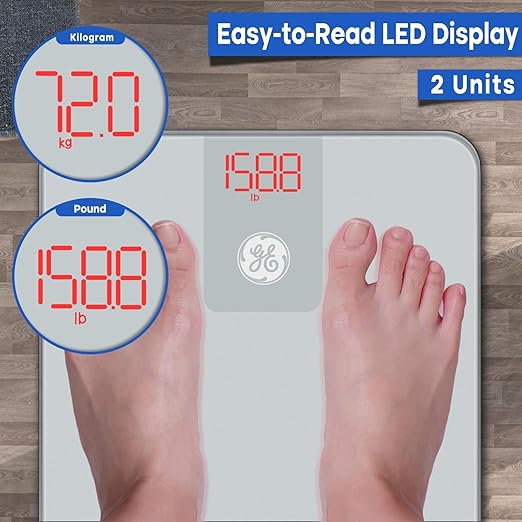 GE Digital Scale Body Weight, Smart Bluetooth Bathroom Scales for Weight and BMI Accurate Body Weighing with App for People - 400lb Electronic Scale Silver Grey