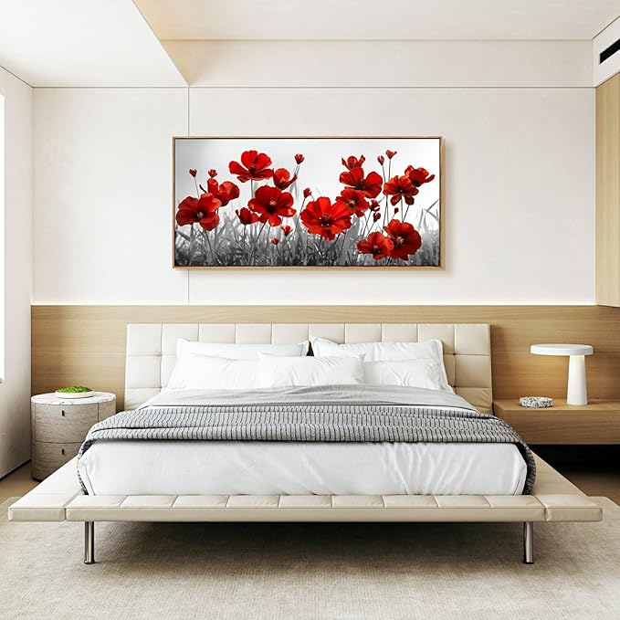 YYYYHPP WKYP2375 Canvas Wall art Black and White Plant Red Flower Canvas Print Wall Art Painting for Living Room Bedroom Kitchen Home and Office Wall Decor