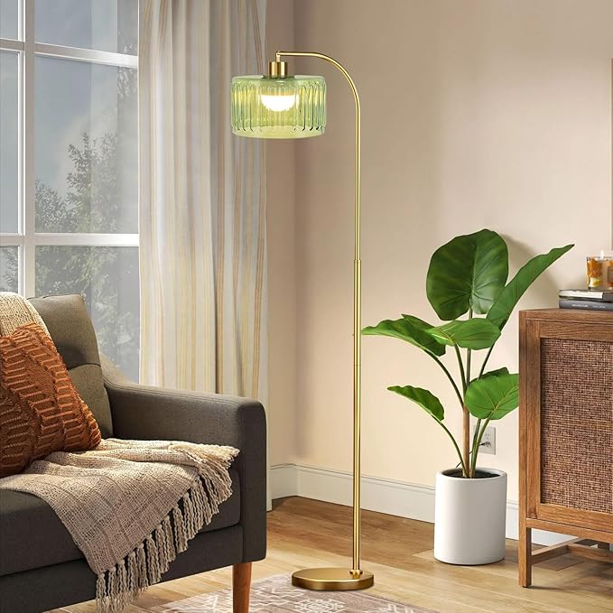 Gold Floor Lamp for Living Room,Bedroom,Mid Century Modern Standing Lamp with Remote,Dimmable Brass Tall Lamp Glass Lamp Vintage Retro Arc Floor Lamps Flower Floor Light Boho Bohemian