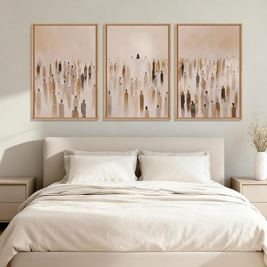 HLNIUC Jesus Feeds The 5000 Easter Christian Wall Art Set of 3, Minimalist Canvas Wall Decor, Bible Scripture 16"x24" Framed Art, Abstract Religious Prints for Living Room, Bedroom, Church
