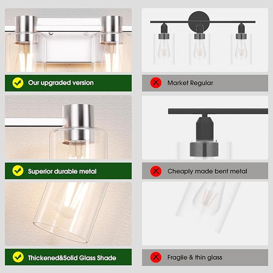 4-Light Modern Vanity Light Fixtures Over Mirror, Brushed Nickel Bathroom Light Fixtures, Vanity Lights, Wall Sconce with Clear Glass Shade for Bathroom, E26 Base