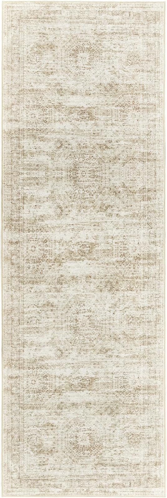 Long Hallway Runner Rug- Carpet Runners for Hallway 12ft, Anti Slip Backing Washable Rug Runner for Bathroom, Entrance, Living Room, Soft Low Pile Mordern Rug Runner(2'x12', Beige/Ivory)