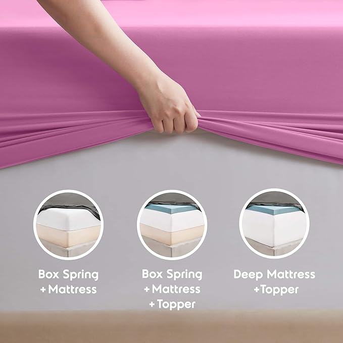 Nestl Split King Sheet Set - 1800 Ultra-Soft Microfiber Bed Sheets - Double Brushed - Deep Pockets - Easy Fit - 5 Piece Set - Bed Sheets & Pillowcases (Split King Size, Light Pink)