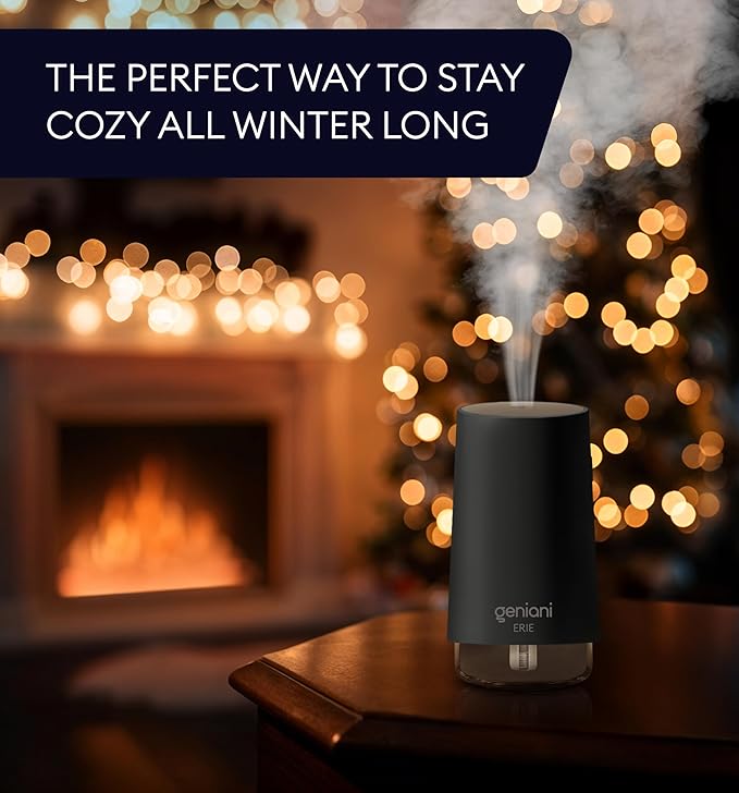 GENIANI Portable Small Cool Mist Humidifier – USB Powered (Not Rechargeable), Compact Desktop Humidifier for Plants, Office, Baby Room – Auto Shut Off & Night Light – Black, 0.25L