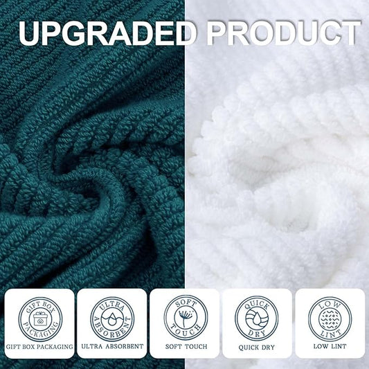Towels for Bathroom - 100% Cotton | Quick Dry | Lightweight | Thick | Soft, 6 Piece Towel Set, 2 Large Bath 30"x56", 2 Hand 18"x28", 2 Wash Cloths 13"x13", Bathroom Decor Set, Deep Turquoise and White