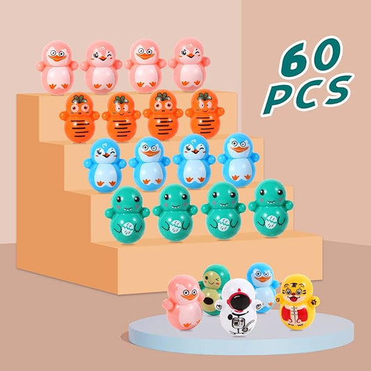 60pcs Mini Animal Tumbler Toy Set for Kids Party Favors, righting Doll Fidget Toys, Cute Tumbler Toy Roly-Poly self-righting Doll Tumbler Bulk Toys for Boys Girls, Classroom Prizes, Pinata Fillers