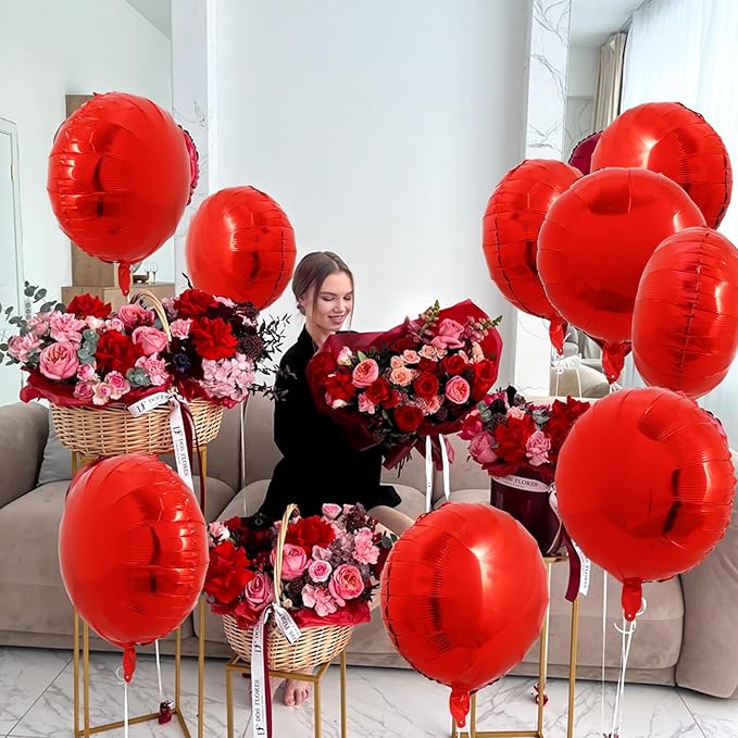 TONIFUL 30Pcs 18 Inch Round Balloons Large Red Round Shape Foil Ballons Big Red Round Helium Mylar Decorations for Birthday Wedding Baby Shower Anniversary Engagement Party Supplies