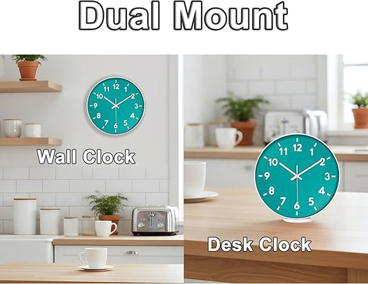 JENLYSTIME 12 Inch Modern Indoor Outdoor Wall Clock,Round Bright Colorful Dial,Non Ticking Silent Quartz Battery Operated Wall Clocks,Easy to Read Simple Style Decor Clock for Bedroom,Kitchen(Teal)