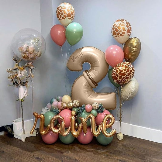 40" Neutral Number 2 Balloon for Boys Girls, Large Self Inflating Nude Helium Foil Number Balloons Set 0-9 for Women Men 2nd Birthday Graduation Anniversary Wedding Party Decorations Supplies