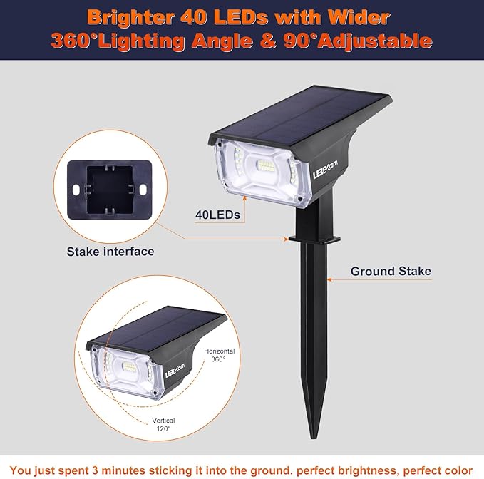 40 LEDs Spotlights,IP65 Waterproof Solar Powered Landscape Spotlights 2-in-1 Wall Light, Outdoor Landscaping Lights Auto On/Off for Yard Garden 2Pack Warm-White