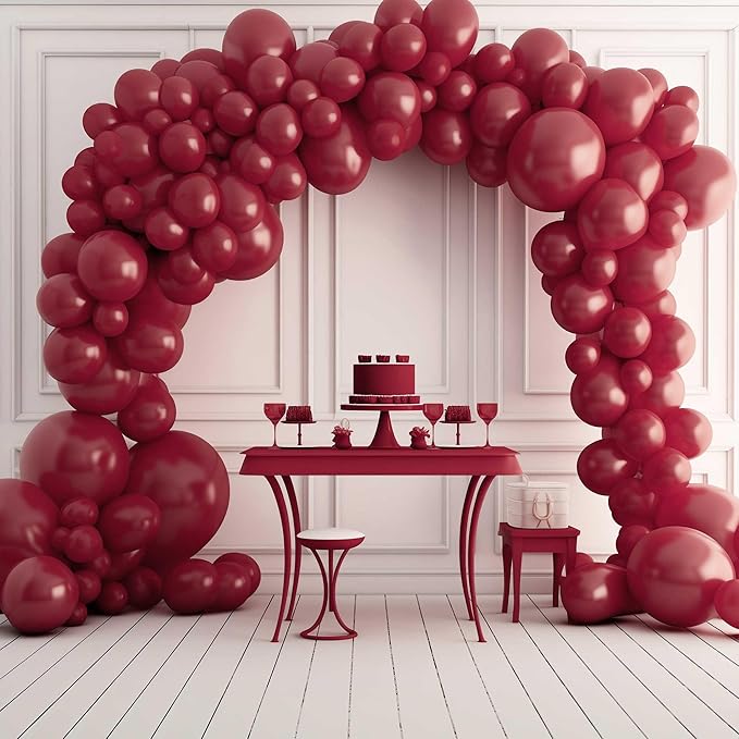 130PCS Burgundy Balloons, Latex Balloons Different Sizes 18/12/10/5 Inch, Helium Balloons with Ribbon, Party Balloon Set for Birthday Wedding Graduation Anniversary Baby Shower Decoration