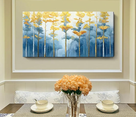 ARTZON Large Tree of Life Wall Art for Living Room Modern Abstract Blue Yellow Birch Print Botanical Nature Horizontal Picture Fall Forest Landscape Canvas Artwork Bedroom Office Dining Decor 48"x24"