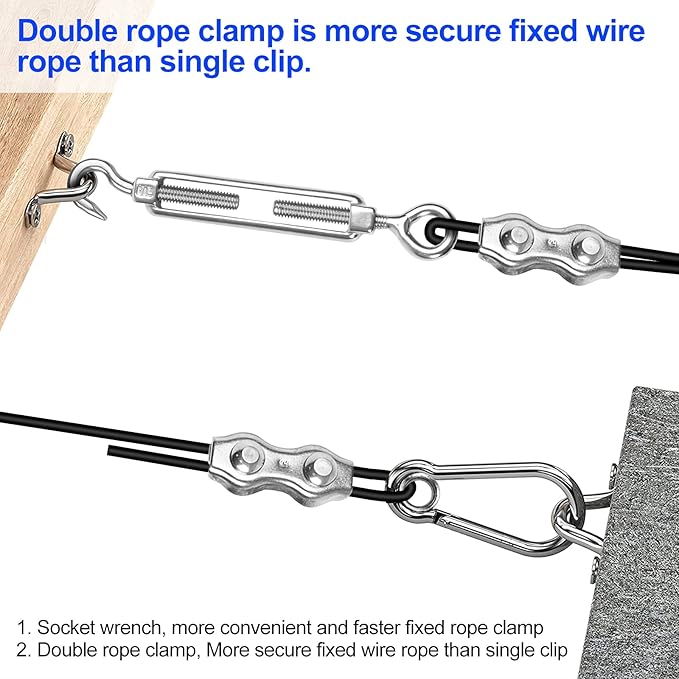 BLIKA String Light Hanging Kits, 400FT Coated Stainless Steel 304 Wire Rope, Outdoor Light Guide Wire, Globe String Light Suspension Kit Included Turnbuckles, Enough Accessories, Use Manual