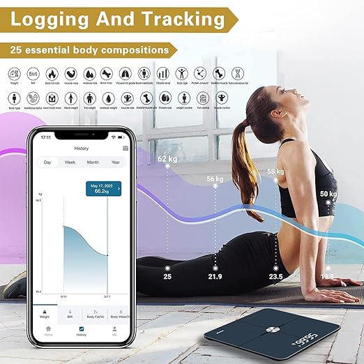 Digital Bathroom Scale, Accurate to 0.1lb/0.05kg Auto-calibrated, 25 Essential Body Composition Analysis BMI, Body Fat, Multi-Frequency tech, Smart Scale for Body Weight, Weighing to 400lb