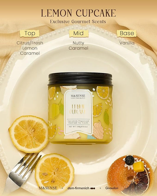 M&SENSE Lemon Vanilla Cookie Scented Candle, 11.6oz Natural Soy Wax, 70 Hours Long Lasting Clean Burn, Citrus Vanilla Scents for Kitchen Freshness, Holiday Gifts for Women Men, Warm Home Decor