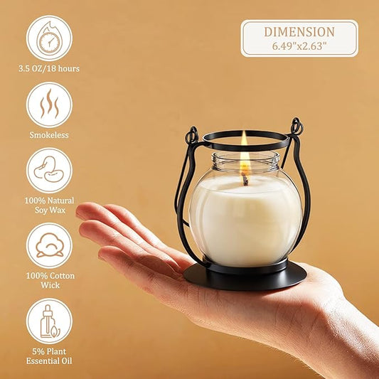 Scented Candles for Home, 3 Pack Fall Candle Set Natural Soy Wax, Retro Lantern Candles Autumn Gifts Set for Women Men, Aromatherapy Candle of Vanilla, Rose, Lavender