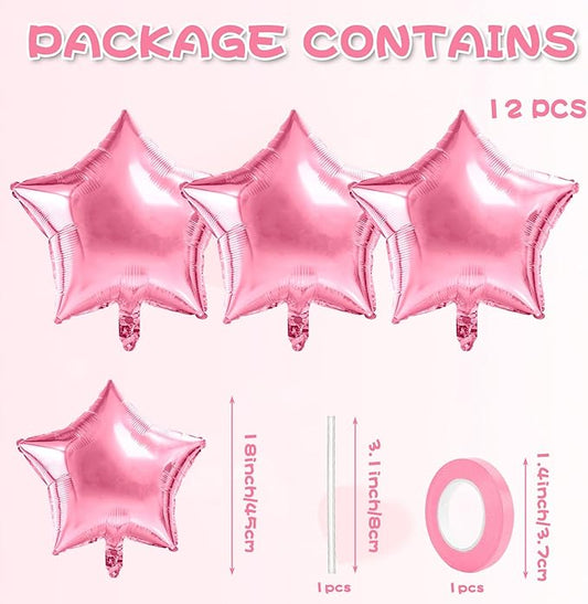 Pink Graduation Balloons Star Balloons Pink Foil Balloon Set Mylar Helium Metallic 12pcs 18 Inch Birthday Decorations Room Decor Class of 2025 Party Decorations Baby Shower Anniversary Wedding