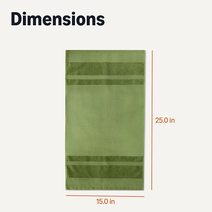 Amazon Basics Organic Cotton Waffle Kitchen Dish Towels - Ultra Absorbent, Quick Drying, Lint-Free, 15 x 25 inches, 6-Pack (2pc Olive Light/Brown Strip, 2pc Brown, 1pc Olive, 1pc White)