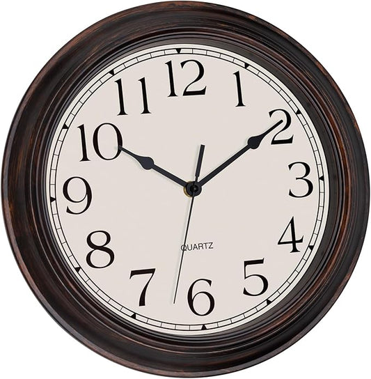 Lumuasky Retro Wall Clocks Battery Operated Silent Non-Ticking 12 Inch Classic Vintage Wall Clock Retro Rustic Style Decorative for Living Room Kitchen (Bronze)