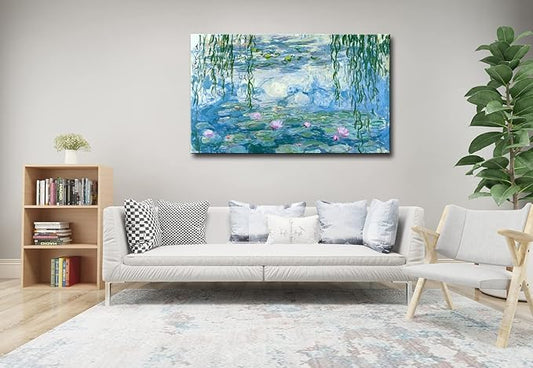 Large Water Lilies by Claude Monet Canvas Wall Art Famous Painting - Classic Canvas Art Wall Decor Picture Print with Framed for Home Office Wall Decor-32 x48