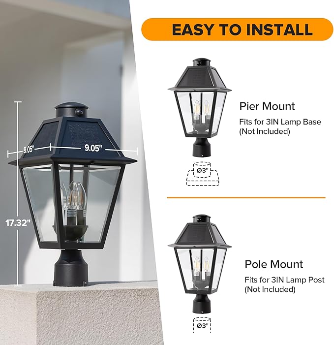 LUTEC Outdoor Solar Lamp Post Light with Motion Sensor, Dusk to Dawn Waterproof Pole Light Head with Three Modes, Exterior Black Solar Powered Fence Post Light Fixtures for Outside