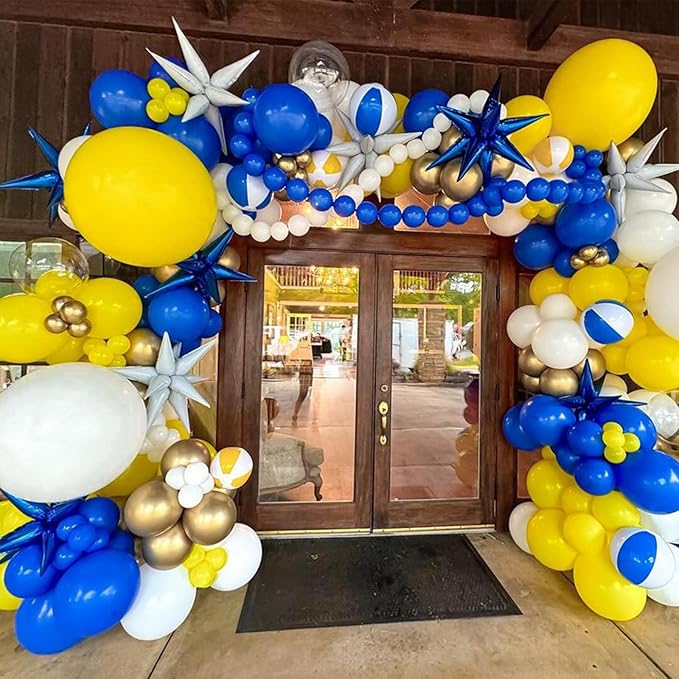 Yellow Blue Balloons, 60pcs 12 Inch Blue Yellow White Balloons, Dark Blue Gold Confetti Latex Balloon Helium for Graduation Birthday Wedding Baby Shower Party Decoration