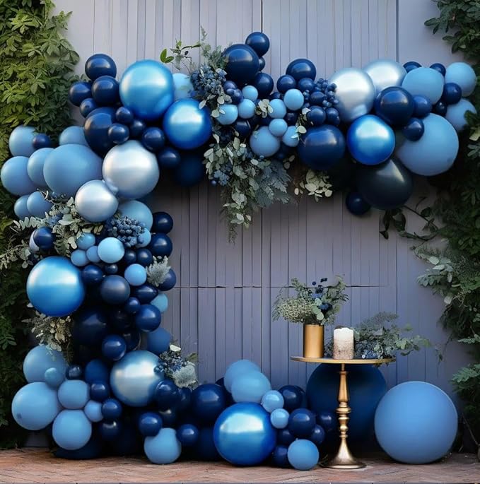 Navy Royal Blue Balloon Arch Kit Double Stuffed Metallic Blue Balloon Garland Varied Sizes for Birthdays Baby Showers Graduations Weddings Proms More Special Occasions