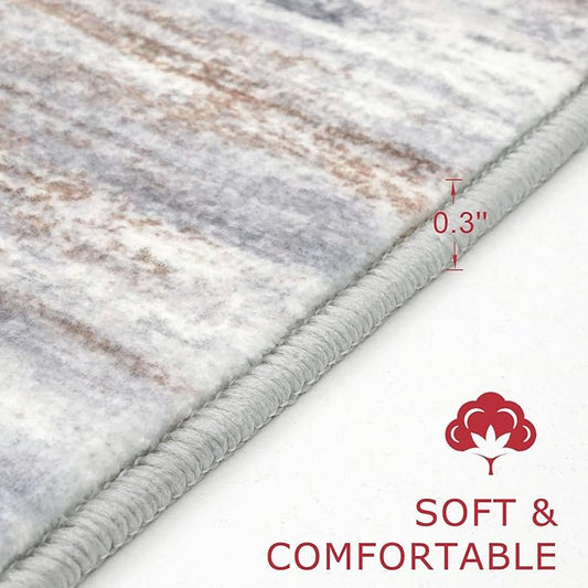 KOZYFLY Modern Abstract Hallway Runner Rug, 2x8 Kitchen Rugs Non-Slip Washable Soft Striped Kitchen Runner Rugs, Print Grey Brown Carpet Runner for Entryway Bathroom Laundry Room Foyer