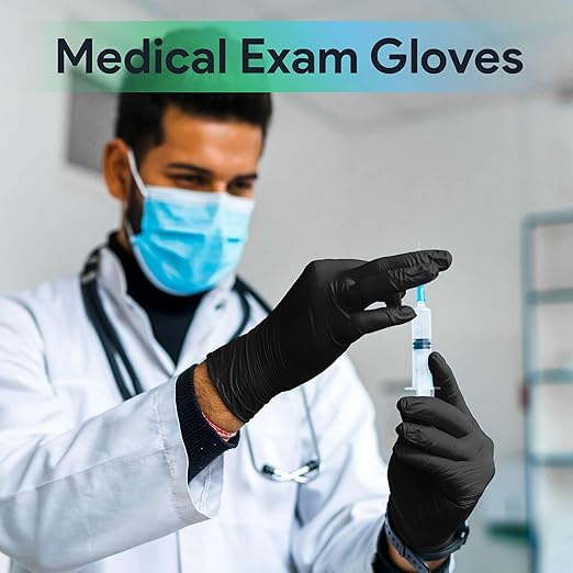 Black Large Nitrile Gloves Case of 1000 - Medical Grade - Latex-Free, Powder-Free - Disposable Nitrile Gloves - Medical Exam, Lab, and Industrial Use