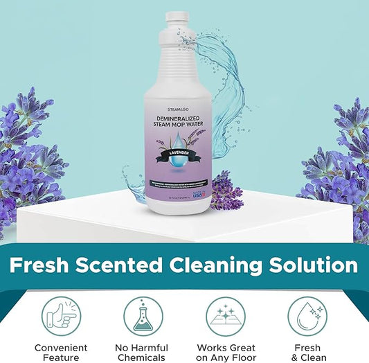 Steam & Go Demineralized Water for Steam Cleaner - PVC-Free Floor Cleaning Solution Compatible for All Steam Mops - Multi-Surface Cleaner for Home Surfaces - Lavender Scent, 32 oz (Pack of 6)