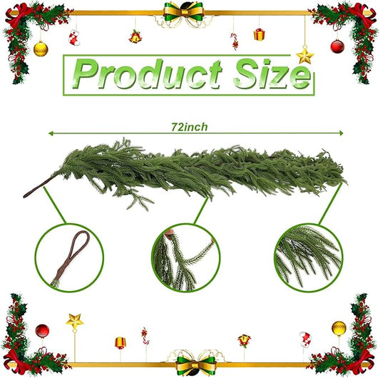 Christmas Norfolk Pine Garland, Christmas Garland Decorations, Real Touch Green Pine Garland Artificial Pines Greenery Garlands for Indoor, Outdoor, Mantle, Wall, Table Decor (6 FT)