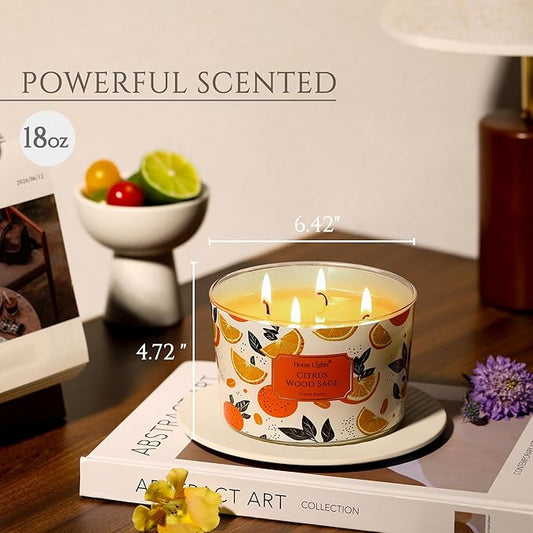HomeLights Citrus Wood Sage Scented Candles | 18oz Soy Candles Eclectic Mixed Styles 4-Wick Large Candle Jars | Ideal Candle Gifts for Events, Home Decor Stress, Relief & Relaxation