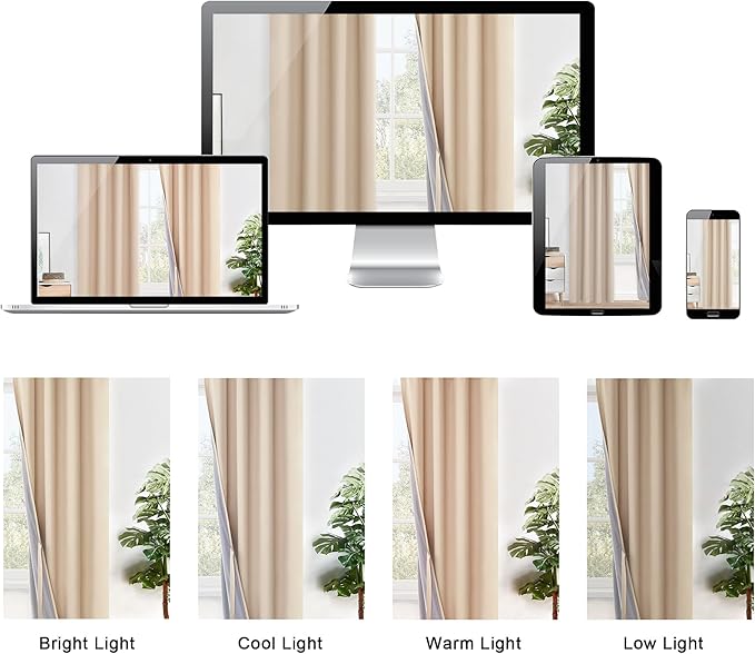 XWZO Total Blackout Curtains 84 Inches Long - Thermal Insulated, Noise Reducing and Heat Blocking Drapes for Hall and Studio Windows with Tiebacks, Biscotti Beige, W42 x L84, Set of 2