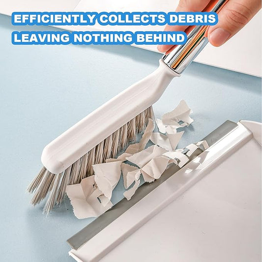 Small Broom with Dustpan Combo Set Mini Broom and Brush Set Hand Sweeper for Cleaning Desk Office Kitchen Pet Nest (White)