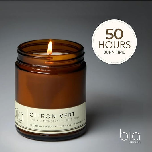 Bia Candle Co Soy Blend Candle, Lemon, Ginger & Bergamot with Lemongrass & Lime – Clean Long Burn, Lead-Free Wick, Vegan – Citron Vert, 7 oz