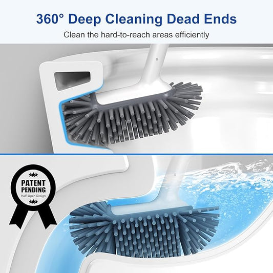 HAMITOR Toilet Bowl Brush Holder Set: 2Pack Deep Cleaning Silicone Toilet Scrubber Under Rim with Curved Bristle for Bathroom Dead Corner Clean - Modern Rv Decorative Accessories