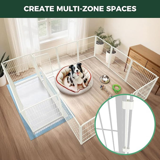 FXW Homeplus Unleashed Indoor Dog Playpen - Stress-Free and Safe Play, Heavy Duty 32 Inch 16 Panels Dog Pen with Connectors (Pack of 2) for Small and Medium Dogs, White│Patented