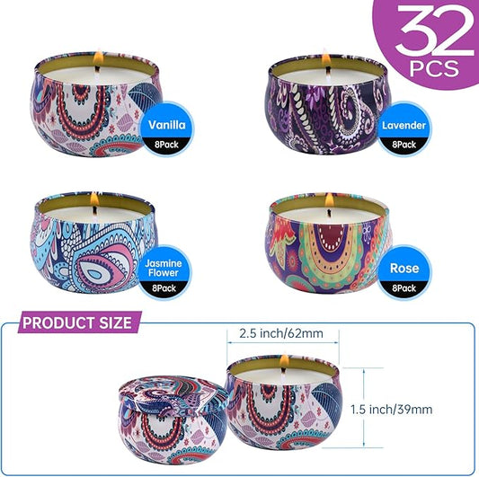 kedtui Scented Candles Gift Set, 32 Pack Aromatherapy Candle, Natural Soy Wax Travel Tin Candles for Home Scented, Ideal for Christmas, Birthday, Thanksgiving, Valentines Day Gifts