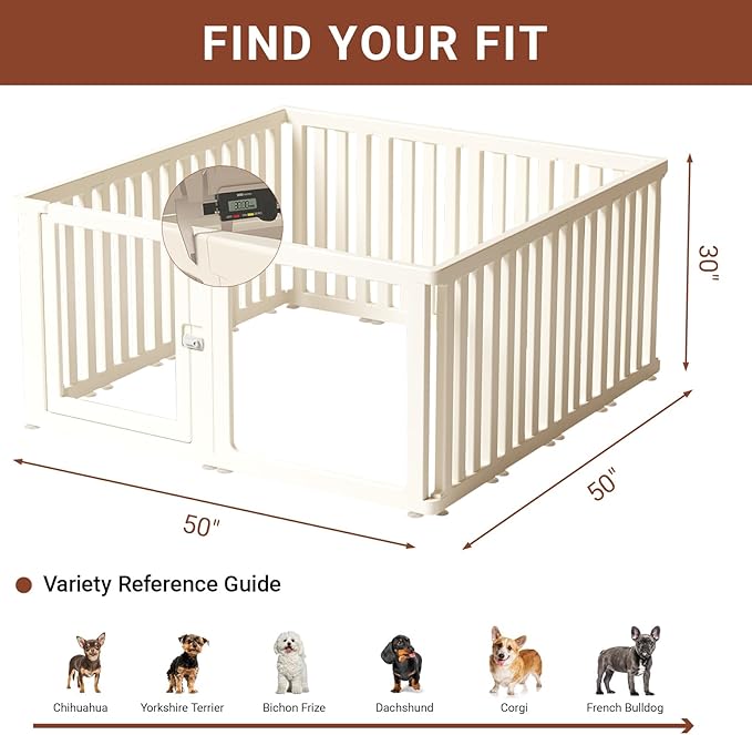 Transparent 14-Panel Dog Playpen, Acrylic Indoor/Outdoor Puppy Pen for Small & Medium Dogs, 30 Inch with Door, White(Ventilated Design 50 * 50 Single Room,30 inch)