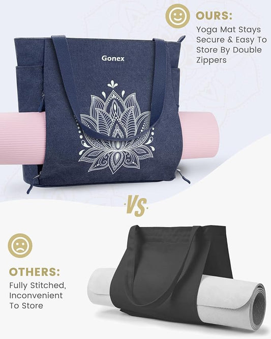 Gonex Yoga Mat Bag, Large Tote Bag with Multi Pockets for Women Men, Canvas Mat Carrier, Full Zipper Easy Access for Pilates Gym Travel