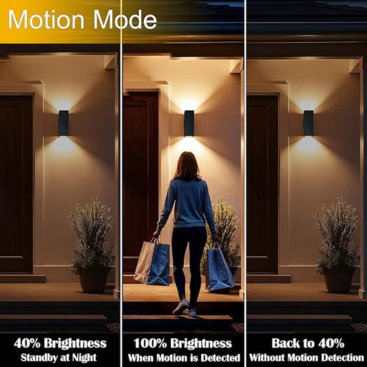 Motion Sensor Outdoor Wall Lights, Dusk to Dawn Porch & Patio Sconce with E26 Dimmable LED Bulbs, Black Aluminum Up & Down Exterior Lights for Garage, Garden, Front Door, ETL Listed