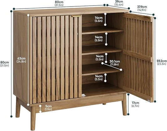 Shoe Storage Cabinet with Ventilated Slatted Doors, Wooden Shoe Organizer, Shoes Rack for Entryway, Hallway, Living Room