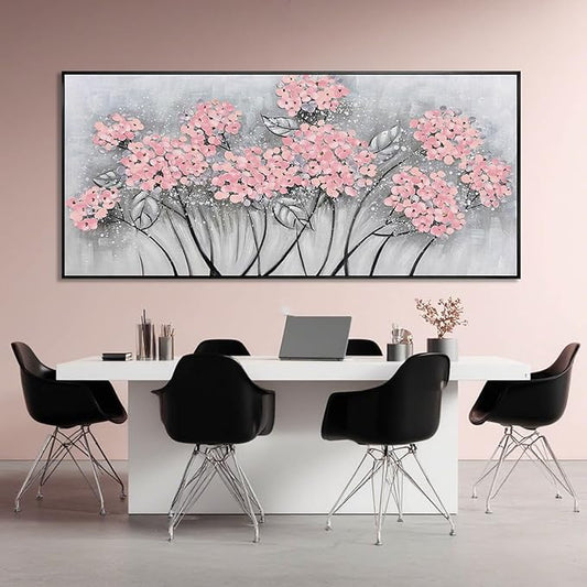 SOUGUAN Flower Wall Art Pink Wood Wall Decor Botanical Oil Painting 32"x70" Large Artwork for Bedroom Canvas Paintings for Office