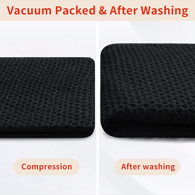 Homaxy 100% Cotton Waffle Weave Kitchen Dish Cloths, Ultra Soft Absorbent Quick Drying Dish Towels, 12 x 12 Inches, 8-Pack, Black