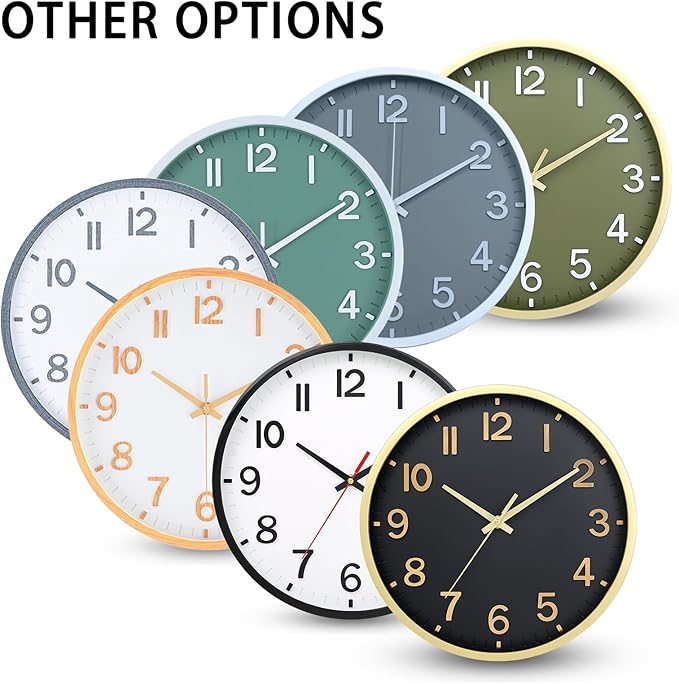 Wall Clocks Battery Operated 10 inch Modern Wall Clock,Silent Non Ticking Wall Clock for Living Room Bedroom Kitchen Office Classroom Decor (Black Gold)